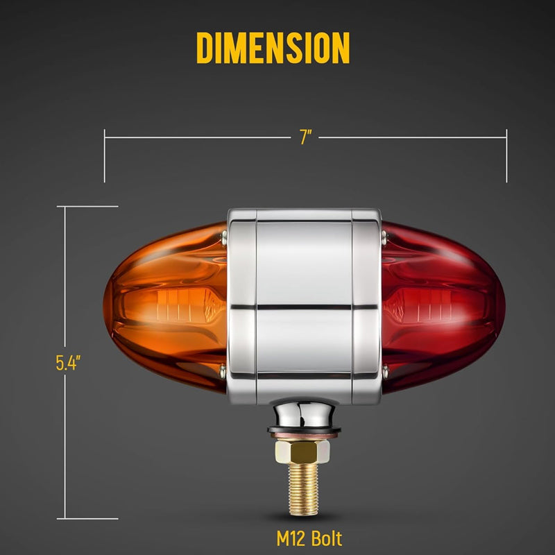 1Pcs Glass Watermelon Light Dual Revolution Double-Face Amber Red LED Turn Signal Light